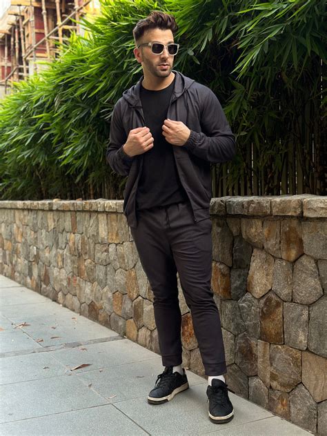 Gritstones Horizontal Self Design Black Tracksuit Co-Ord