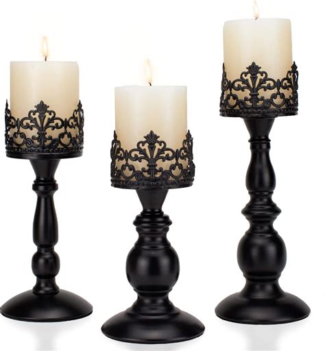 Amazon.com: Mifoci Black Vintage Pillar Candle Holders for Christmas ...
