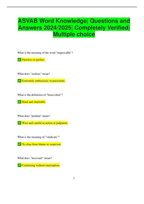 ASVAB Word Knowledge| Questions and Answers 2024/2025| Completely ...