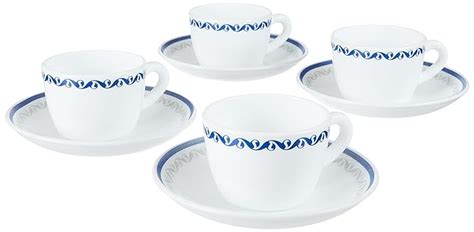 Larah by BOROSIL Jazzblue Opalware Cup and Saucer Set of 8 pcs | Tea ...