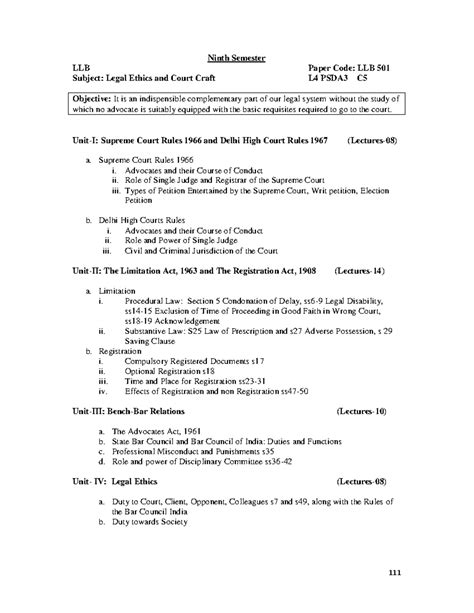 Ninth Semester LLB: Legal Ethics and Court Craft (LLB 501) Study Notes ...