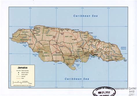 Large detailed political and administrative map of Jamaica with relief, roads, railroads and ...