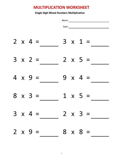Image result for Easy Math Multiplication Worksheets