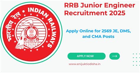 RRB Junior Engineer Recruitment 2025: Apply Online for 2569 JE, DMS ...