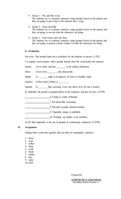 Semi-Detailed Lesson Plan - Gerunds (Junior High School - English 9) | DOCX