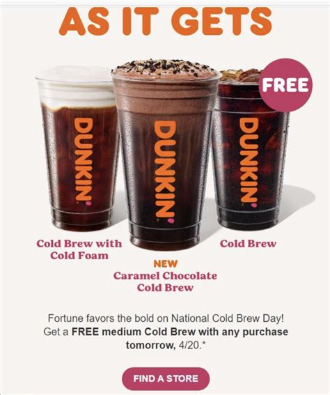 Free Cold Brew tomorrow with any purchase : r/DunkinDonuts