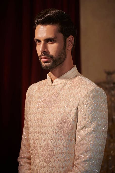 Chikankari sherwani with cutdana work – Sawan Gandhi Online Store
