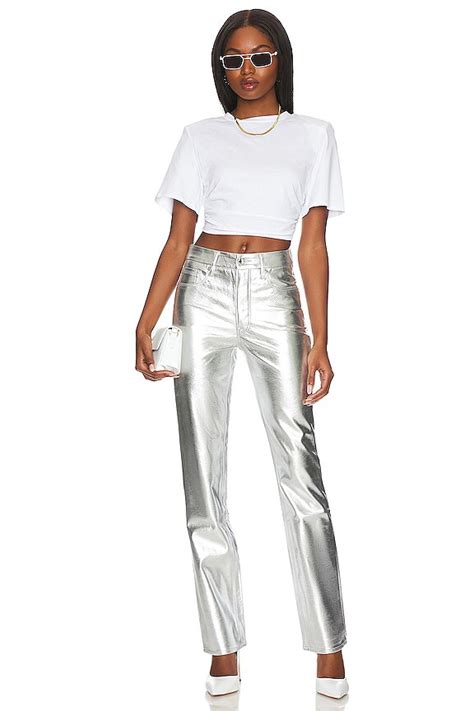Good American Faux Leather Good Icon Straight in Silver Metallic005 ...
