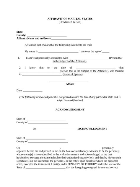 Affidavit of Marital Status - Blank Fillable Template | Fill Out, Print ...