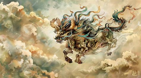 Chinese Mythical Creature Flying Through Clouds | Premium AI-generated ...