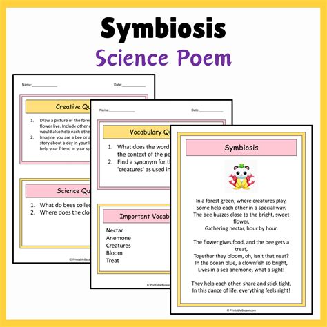 Symbiosis | Science Poem Reading Comprehension Activity – PrintableBazaar