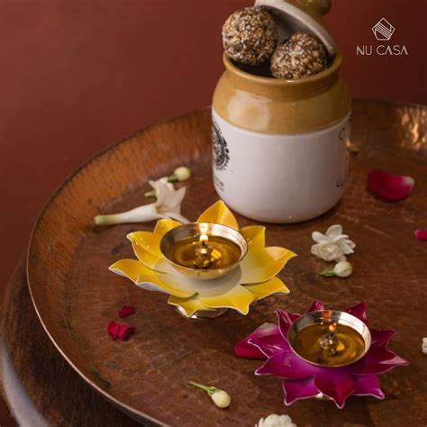 Brass Diya Lotus Handcrafted diwali price buy online India Pooja - Nu Casa