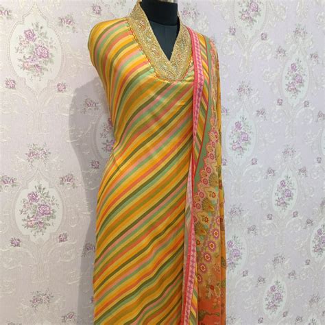 Colourful leharia Muslin - Designer V Neck Concept & seq neckwork ...