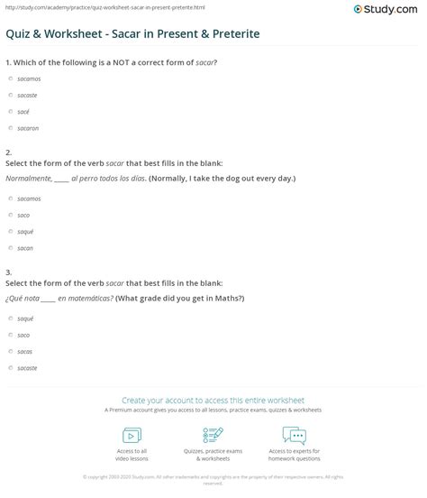 Quiz & Worksheet - Sacar in Present & Preterite | Study.com