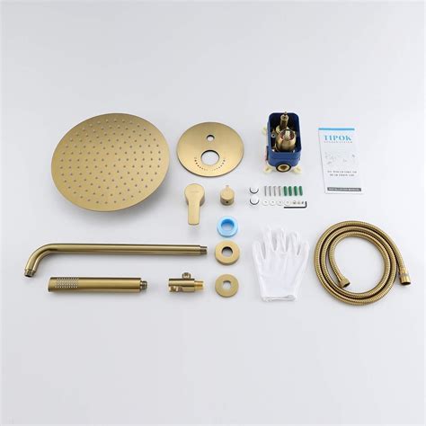 Buy TIPOK Brushed Gold Shower System with 10 Inch Rain Shower Head and ...