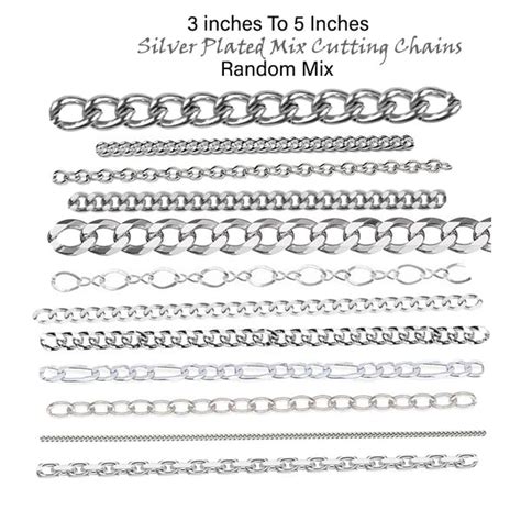 50 PIECES PACK OF ASSORTED SILVER CHAIN' CUTTING SIZE OF 3-5 INCHES' A ...
