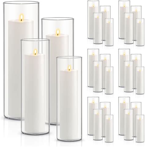 Amazon.com: Maxcheck 24 Pcs White Pillar Candles Bulk and 24 Pcs Glass ...