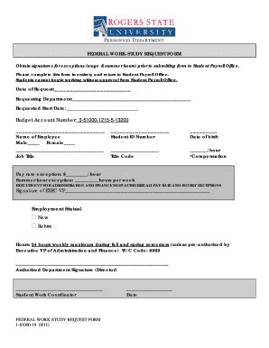 Fillable Online rsu Federal Work-Study Request Form - rsu Fax Email ...