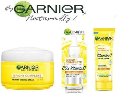 GARNIER VITAMIN C GEL FACE WASH-50g + UV CREAM-23g + VITAMIN C FACE ...