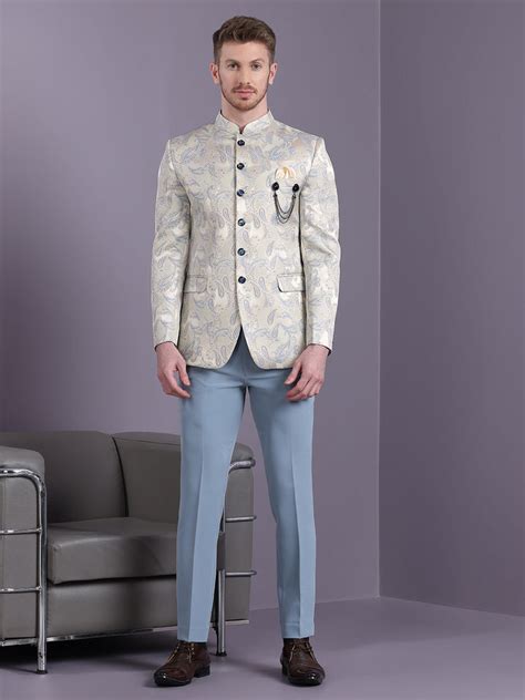 Cream Jodhpuri Suit with Pattern Jacquard – Essas Club