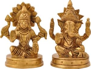 Aesthetic Decors Lakshmi (Laxmi) & Ganesh Sitting On Rd. Base (Small ...