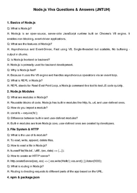Node.js Viva Questions & Answers (JNTUH) - Comprehensive Guide - Studocu