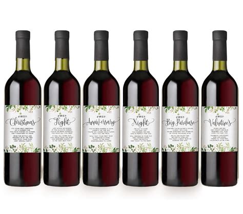 Greenery Wedding First Wine Bottle Labels, Set of 6 Waterproof Wine ...