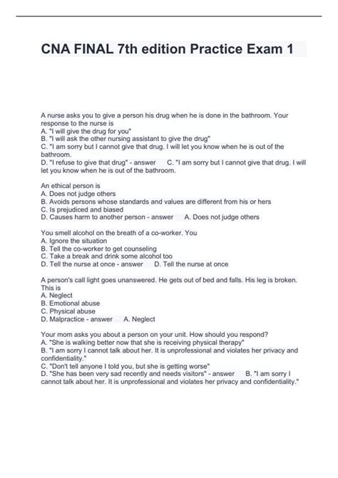 CNA FINAL 7th edition Practice Exam 1 Questions and Answers 100% ...