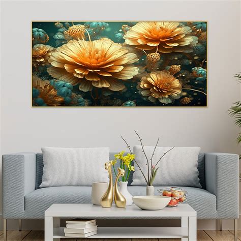 Elegant Yellow 3d Floral Canvas Wall Painting With Floating Frame ...