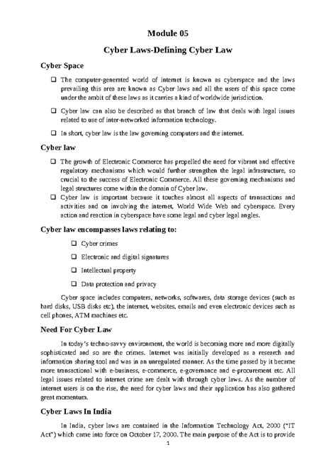 Module 5 - Module 05 Cyber Laws-Defining Cyber Law Cyber Space The ...
