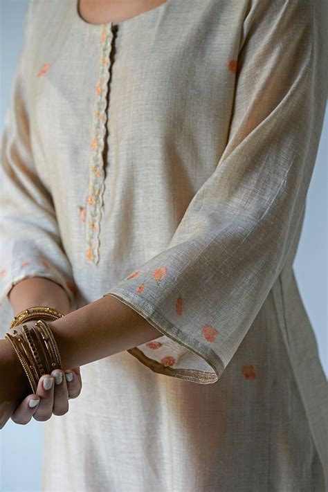 Beige Woven Kurta Suit Set With Delicate Hand Work Detailing and ...