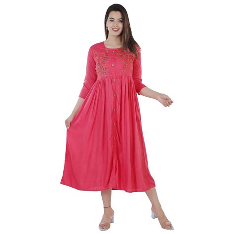 Buy DMP FASHION Women's Rayon Flared Kurta (DMP202-S_Peach_Small) at ...