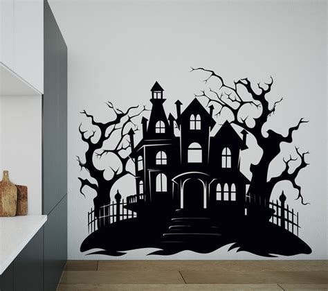 Large Haunted House Wall Decal - Spooky Halloween Decoration in ...
