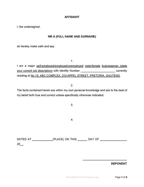 Download Sworn Affidavit Template - FormFactory