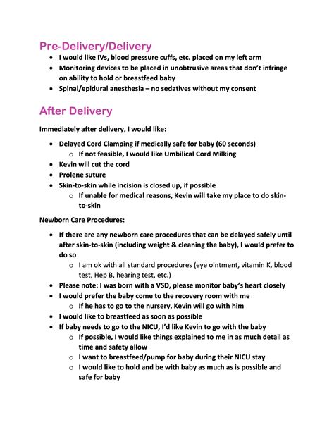 Birth Plan Examples | Sample Birth Plans from Real Women - Dario Connect