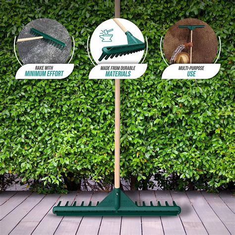 Buy 70cm Large Garden Rake with Long Wooden Handle, 16-Teeth Durable ...