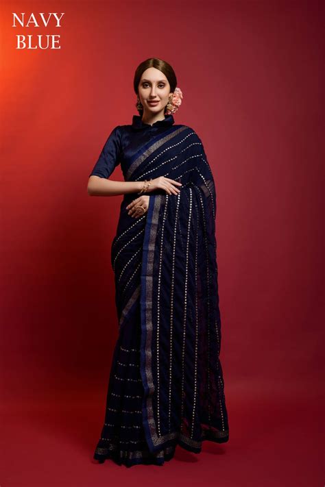 Mirror Line Navy Blue Fashion Berry Sarees – Heriska