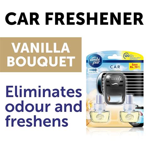 Ambi Pur Vanilla Bouquet Car Air Freshener Starter Kit with 2 Refills ...