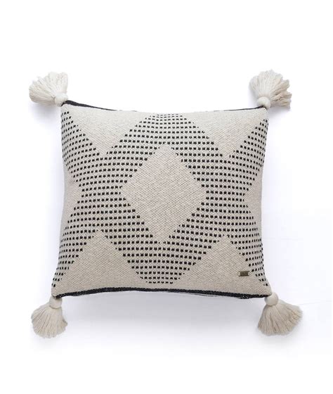 Diamond Check Cotton Knitted Decorative Natural & Black Color 16 x 16 ...