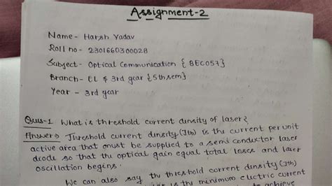 Optical Communication EL 3rd Year: Threshold Current Density ...