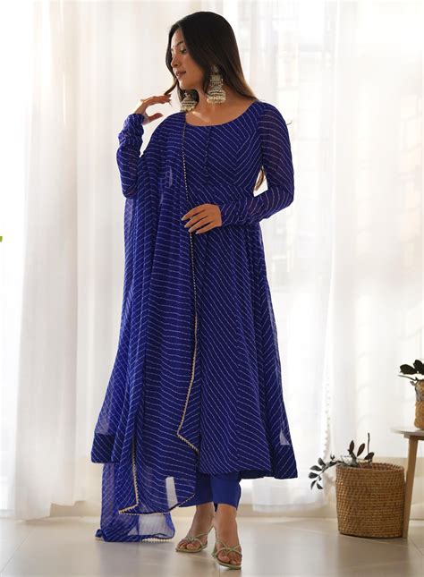 BLUE LEHRIYA ANARKALI 3PC KURTA SET – Ethnicsupply