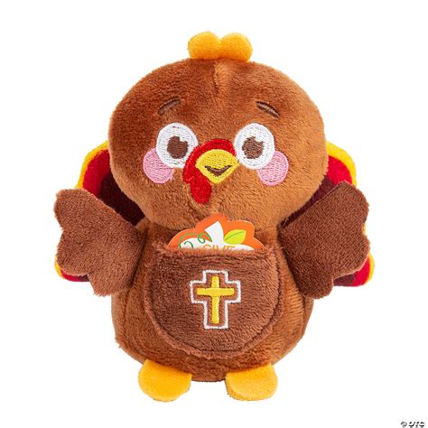 4 1/2" Religious Give Thanks to the Lord Stuffed Turkeys with Card – 12 Pc.