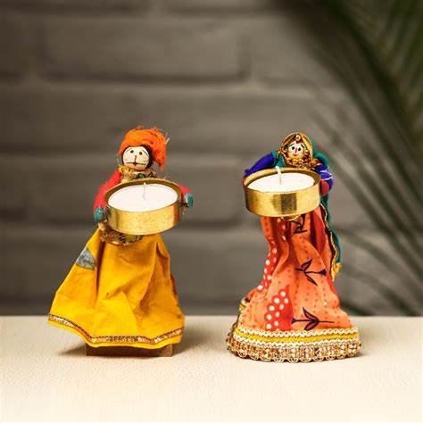 Rajasthani Puppet Couple Handmade Tealight Candle Holders