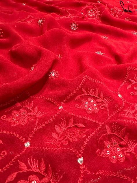 Embroidery Red Designer Saree With Sequins|Sharod Akashe|Suta