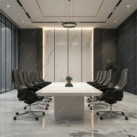 A conference room with a conference table and chairs in the middle ...