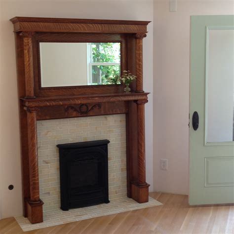 Antique Victorian oak fireplace mantle with onyx tile surround and gas ...