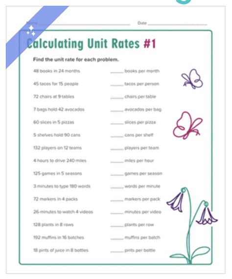 Image result for Unit Rate Math Worksheets
