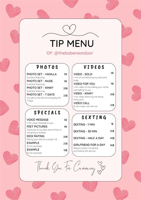 Editable Onlyfans / Fansly Tip Menu / Cute Pink Heart Design - Etsy Australia