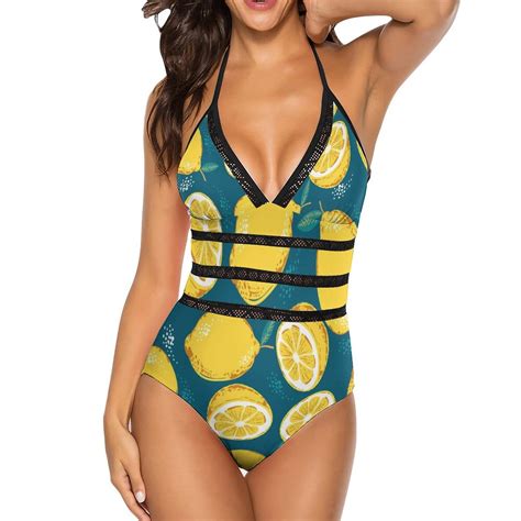 One Piece Swimsuit Women Tummy Control - V Neck Lemon Halter Swim Suits ...