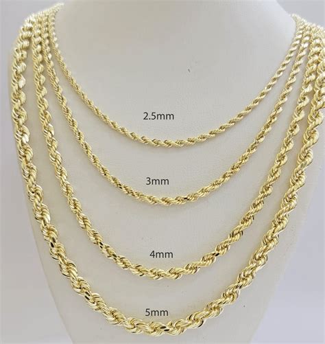 Real 14k Yellow Gold Rope chain necklace 2.5mm 3mm 4mm 5mm 18-26 Inch ...